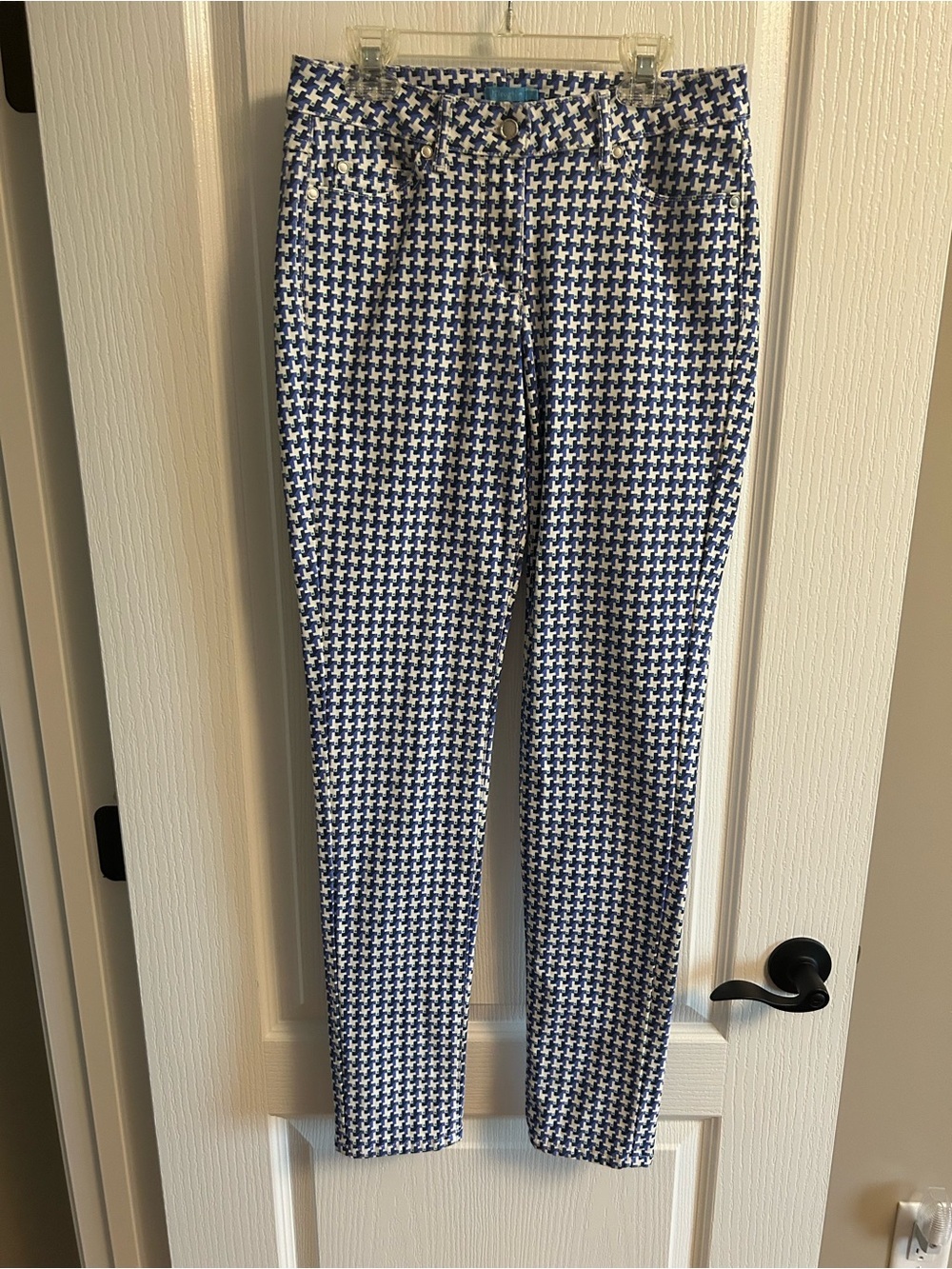J. McLaughlin Blue and White Houndstooth Chinos